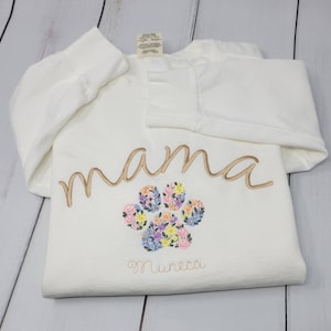Custom Dog Mom Comfort Colors Sweatshirt, PAW Print Floral Embroidered Crewneck, Dog Lovers, Fur Mama, Custom Dog Name