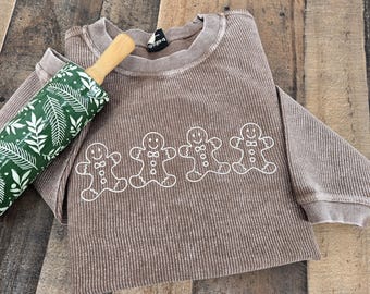 Embroidered Gingerbread Men Corduroy Sweatshirt, Oversized Christmas Gift