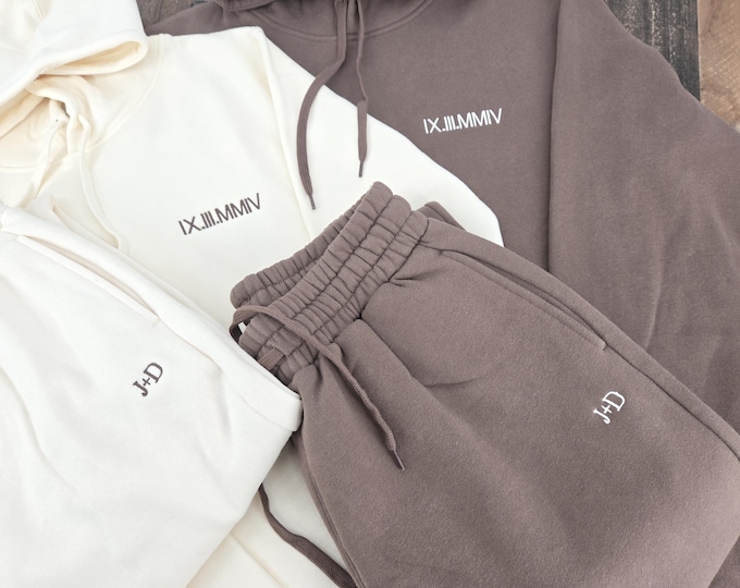 Custom Embroidered Roman Numeral Tracksuit , Personalized Couple's Gift ,Engagements Sets Anniversaries, Bachelorette's