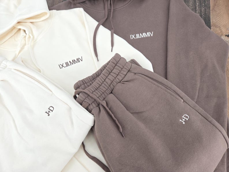 Custom Embroidered Roman Numeral Tracksuit , Personalized Couple's Gift ,Engagements Sets Anniversaries, Bachelorette's