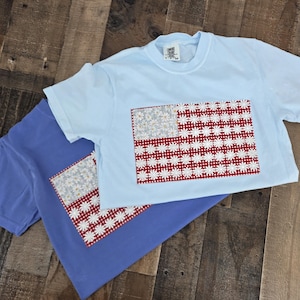 USA Quilted Flag shirt, USA Embroidered Shirt, Patriotic Tee, American Flag Shirt, Retro T Shirt,American flag