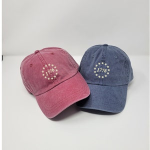 Independence USA Hat, 1776 Flag Hat, 4th of July American Flag USA Vintage Embroidered Hat Red White Blue