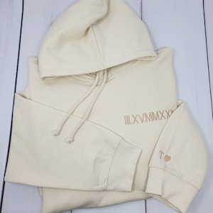 Anniversary Hoodie with Initials on Sleeve, Roman Numeral Hoodie, Wedding Date Embroidered Sweatshirts, Valentines Anniversary Gift For Him