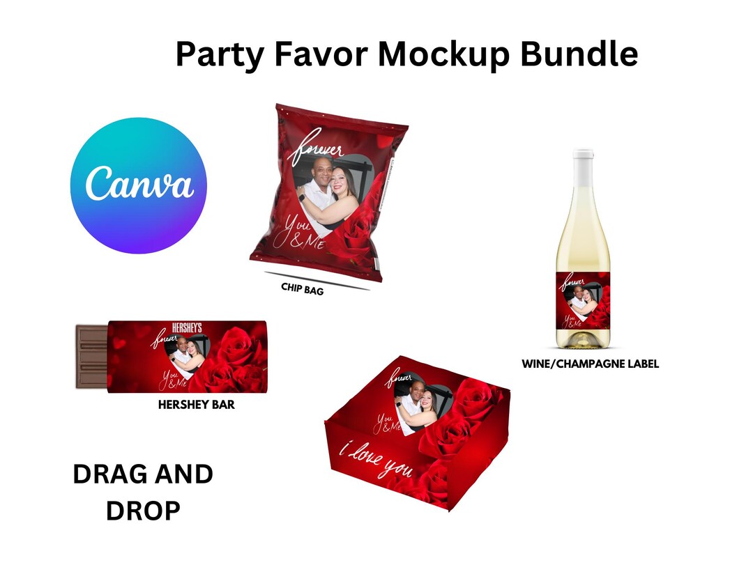 Romantic Red Rose Editable Valentine Party Favor Template 5 PIECE ...