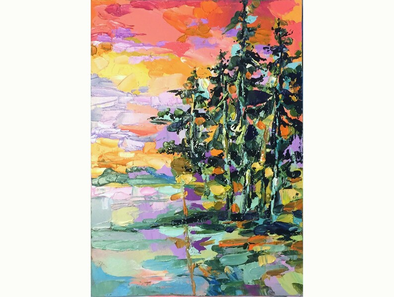 Lake Tahoe Painting Sequoia Original Art California Pine Trees Impasto ...