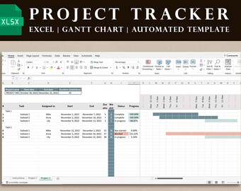 Pianificatore di progetti/Gestione dei progetti Tracker dei progressi Foglio di calcolo Excel/Cronologia automatizzata del diagramma di Gantt/Modelli per le piccole imprese
