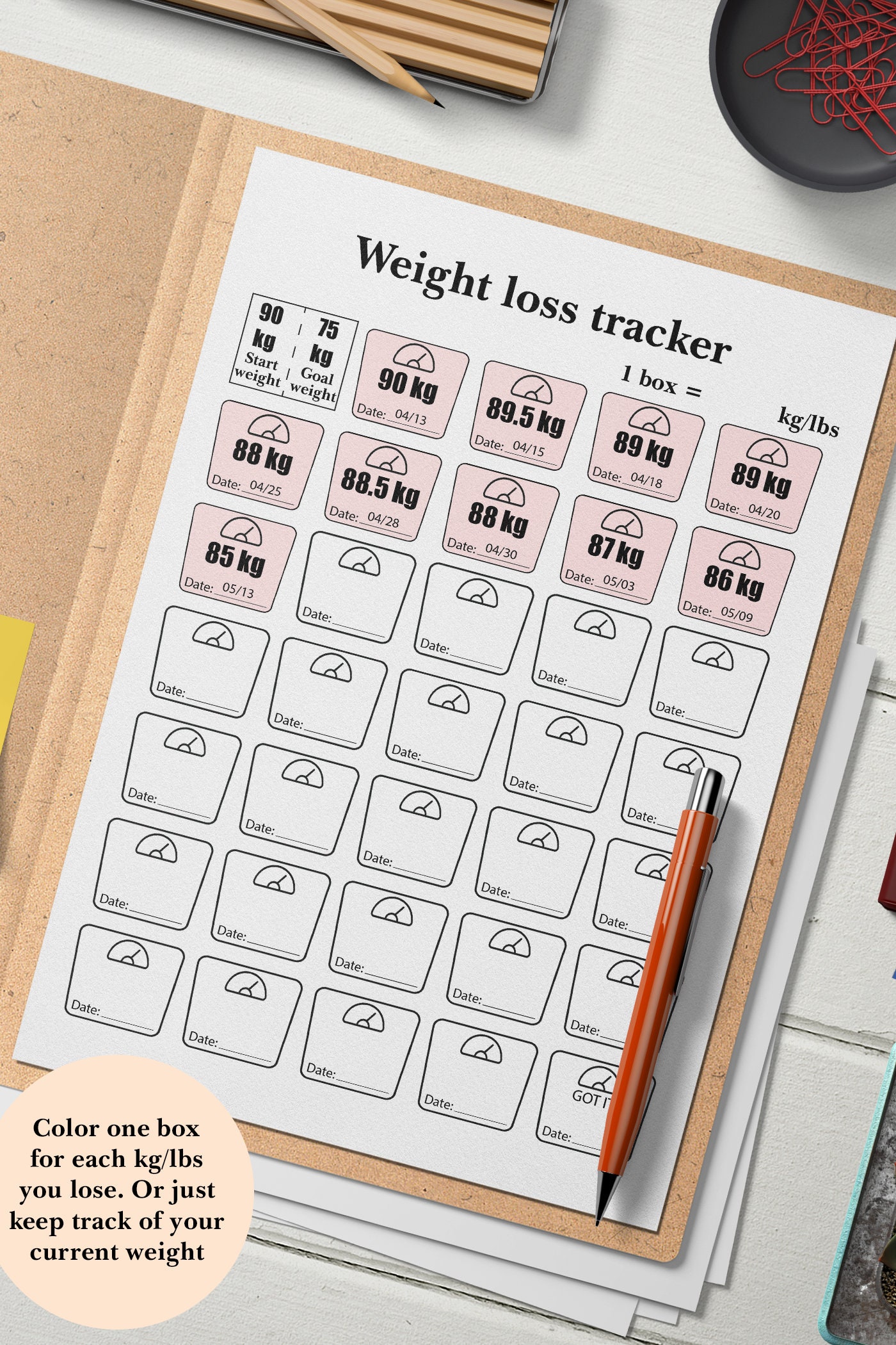 Weight Loss Tracker Scale-shaped A4, A5, Letter Printables PDF ...