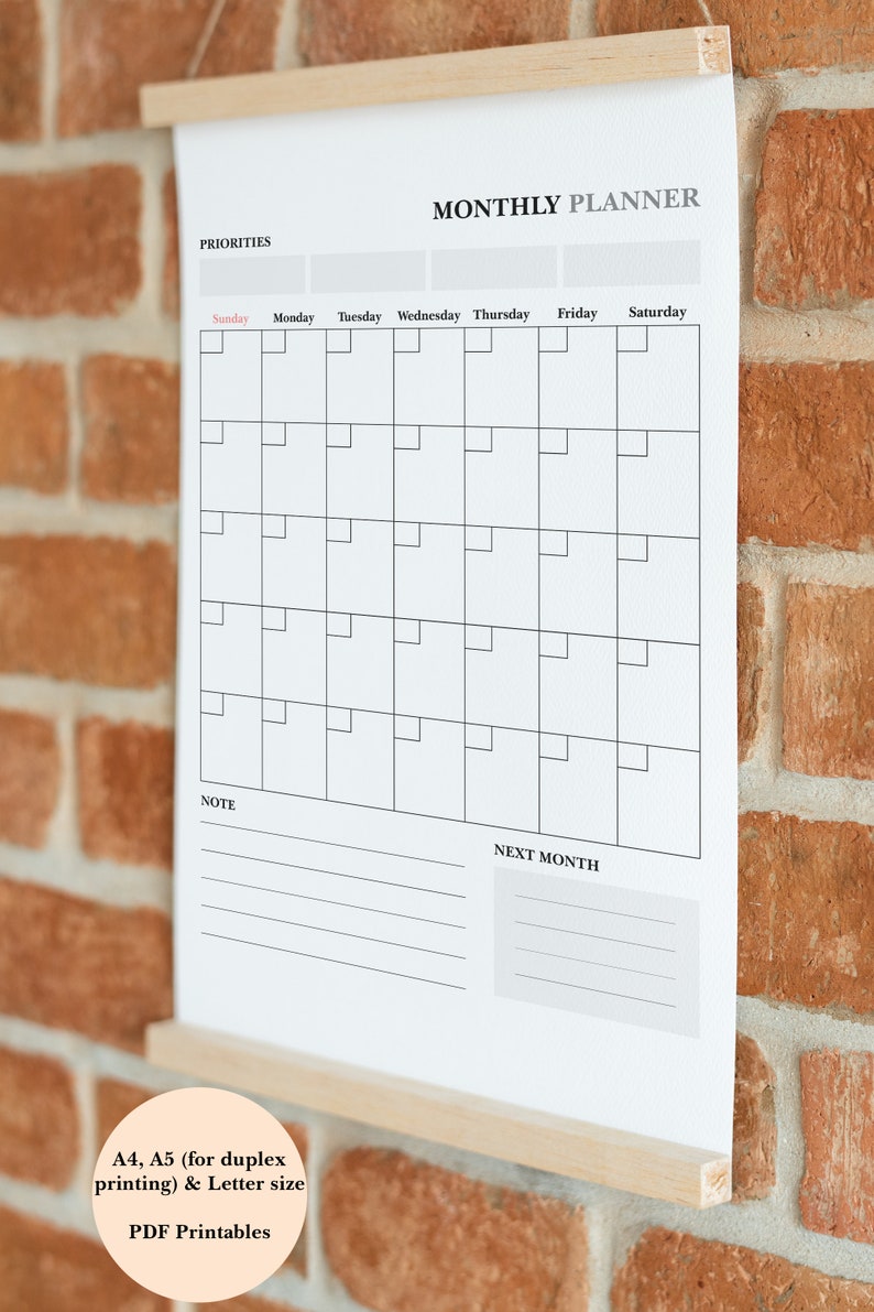 Undated Monthly Planner A4, A5, Letter Printables PDF Minimalist ...