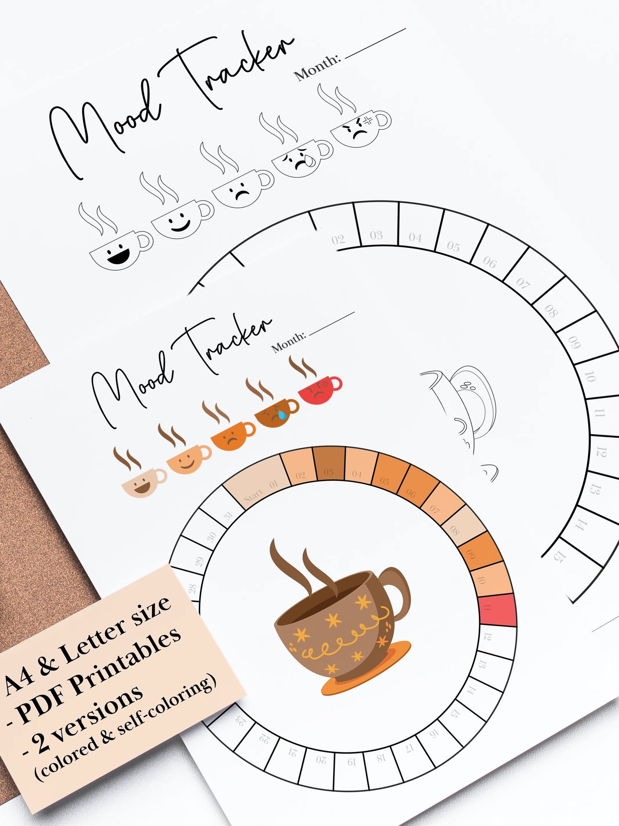 Mood Tracker Planner bundle of 2 Printable PDF Coffee &amp; Green Nature ...