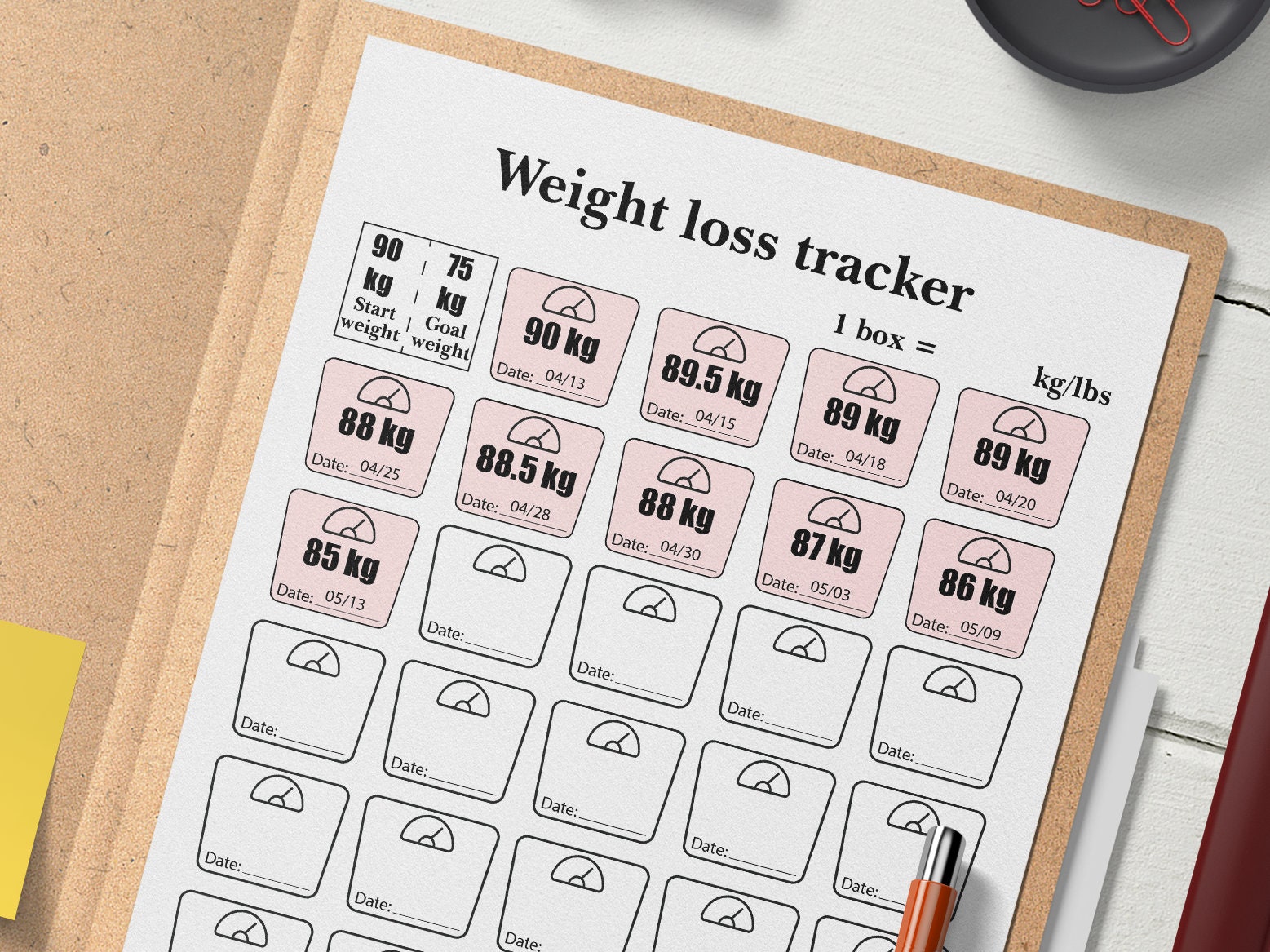 Weight Loss Tracker Scale-shaped A4, A5, Letter Printables PDF ...