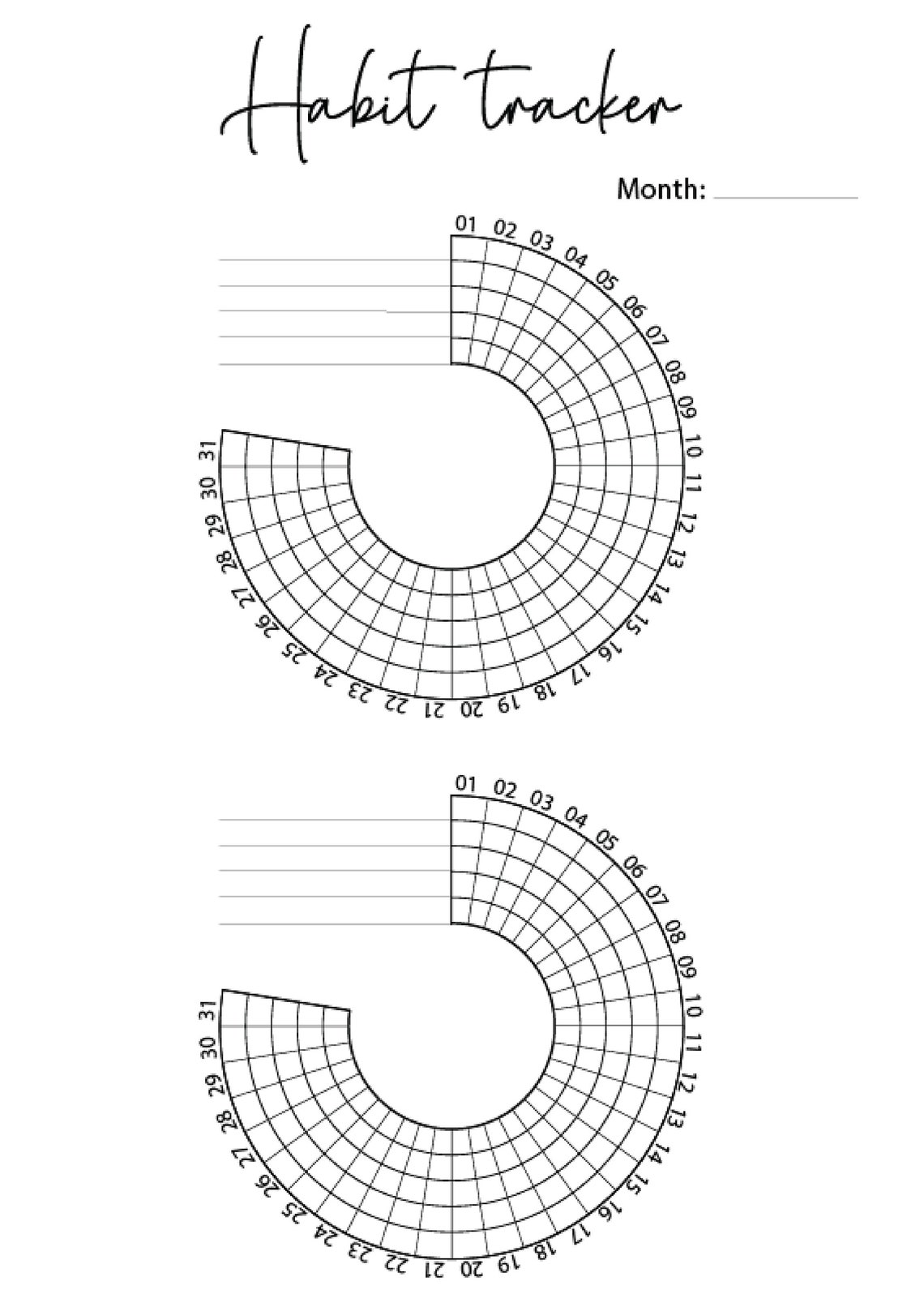 Circle Habit Tracker Printables PDF Monthly Weekly Circular Habit Tracker Habit Log Simple Habit