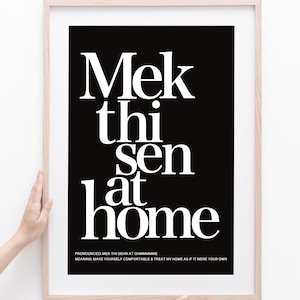 Yorkshire dialect print, Yorkshire slang, mek thi sen at home, Yorkshire sayings, South Yorkshire, Barnsley prints, Yorkshireman, welcome Black background