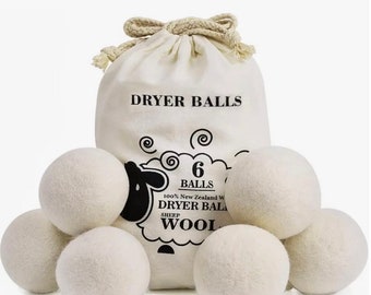 Dryer Balls set of 6 (7cm) and a Bag.  6 Organic Wool laundry balls 7cm diameter