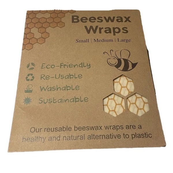 3 Pack Beeswax Wrap Beeswax Food Wrap, Reusable Sustainable Hygenic (1xL, 1xM, 1xS)