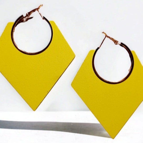 Wood and Metal Hoop Earrings yellow