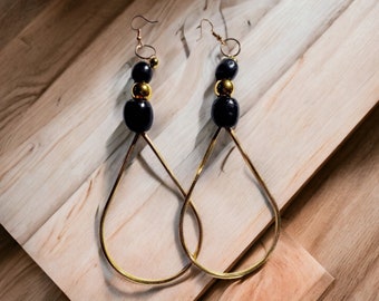 Extra large Handmade Boho Wooden Hoop Earrings pierced 5 inch