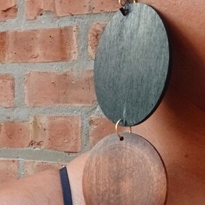 Handmade large wooden disc  Design Wood Earrings pierced ears 5 inch