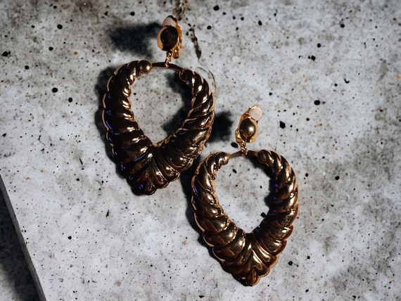 Clip-On Bamboo Hoop Earrings – Retro 80s Vintage Style In Gold Or Silver Tone