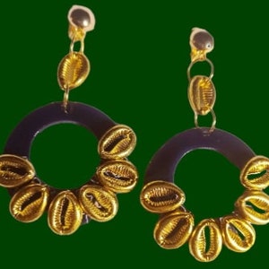 Handmade Cowrie Shell Hoop Clip On  Earrings