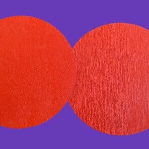Handmade handpainted large wooden disc minimalist Earrings pierced ears 3 inch red orange color