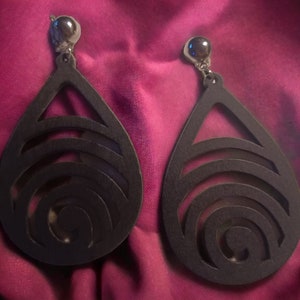 Abstract design Wooden Boho Earrings Clip on Handmade