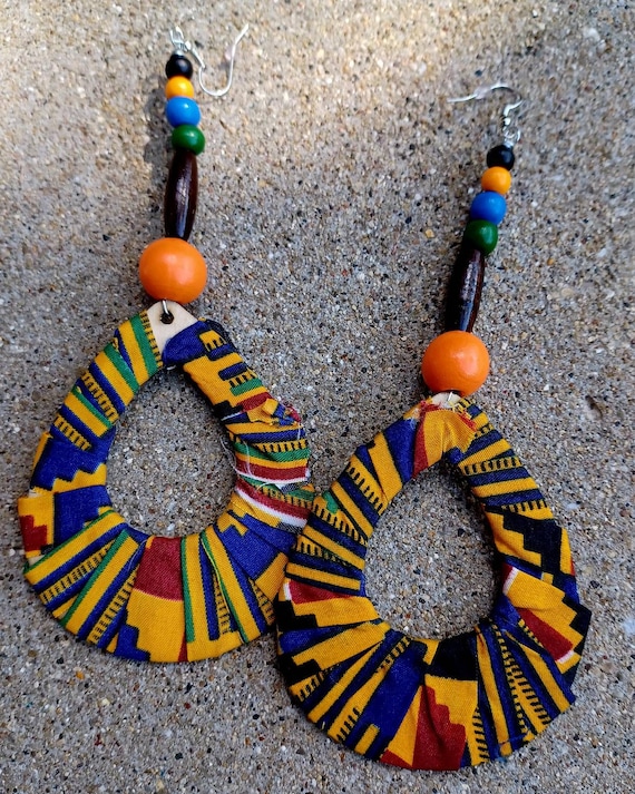 Boucles D'oreilles Africaines En Bois - Multi-couleurs - Style Pendant