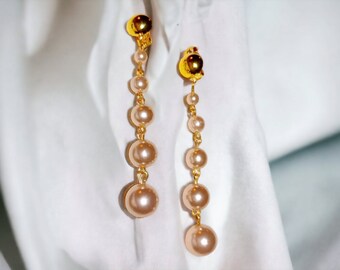 Large Handmade Faux Pearl  Clip On Earrings