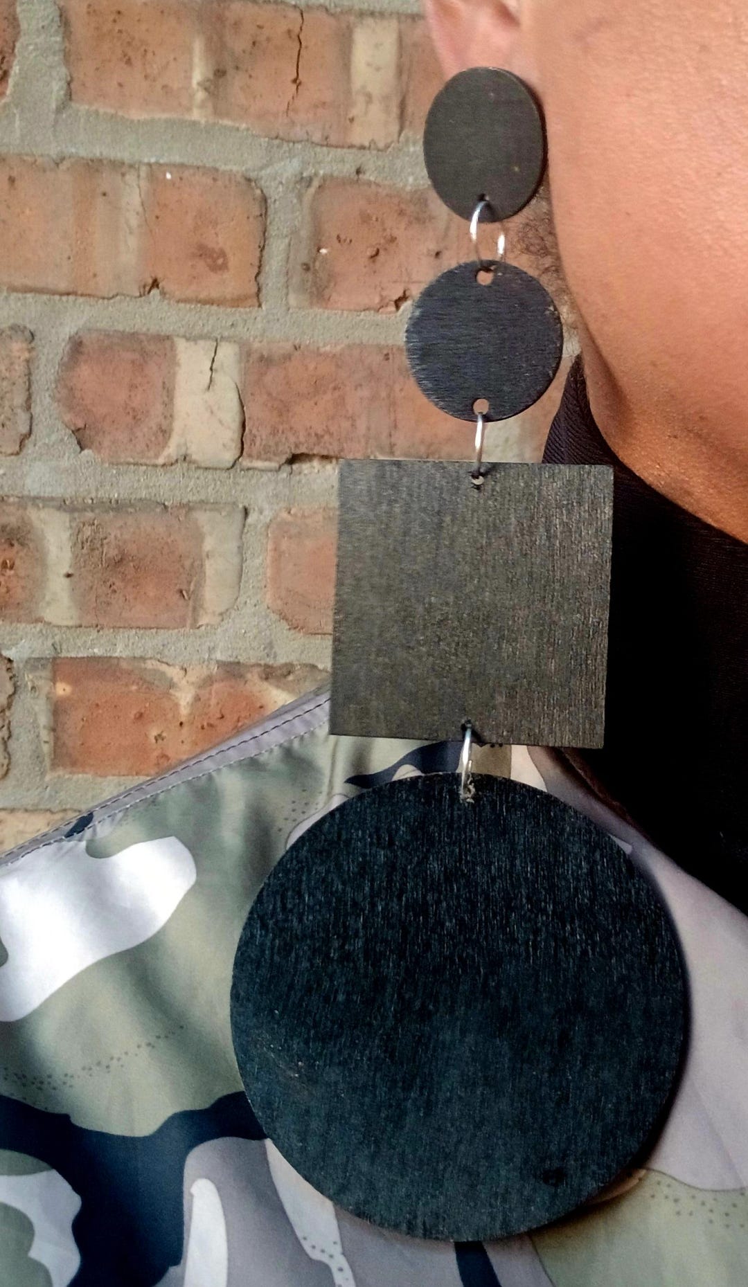 Large Ear Pattern Extra Large Handmade Handpainted Natural Wood Geometric Earrings ...