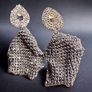 Handmade Silver Rhinestone Metal Mesh Clip on Earrings - Etsy display picture 2