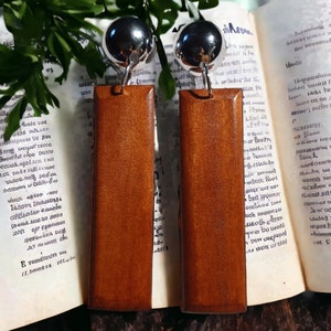 Minimalist Wood Clip On Dangle Earrings