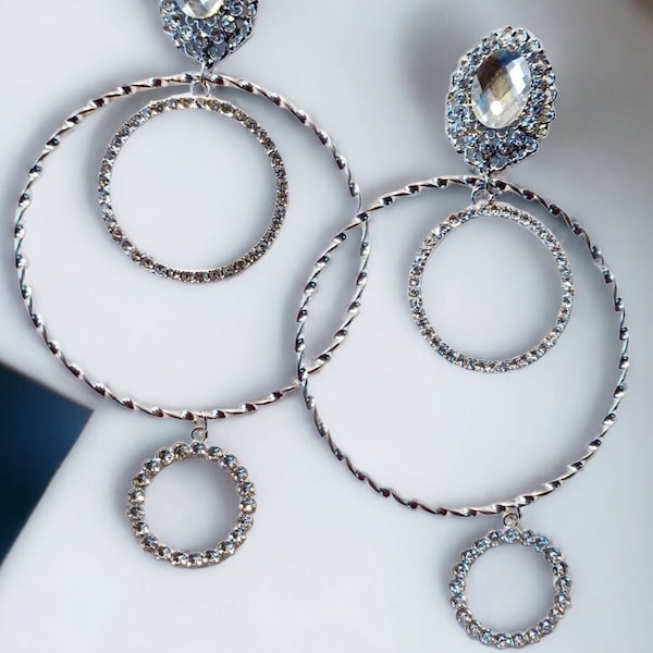 Extra Large Rhinestone Hoop Earrings Etsy