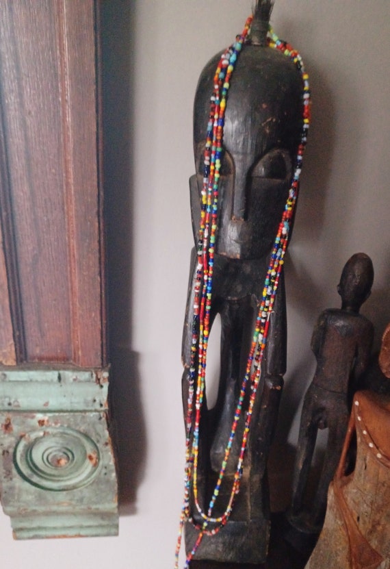 Mens Vintage Maasai Long Beaded Layering Necklace 