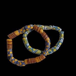 Vintage Mens Chunky African Clay Handpainted Bracelet Set of 2