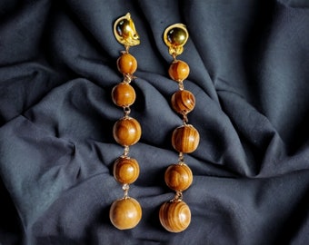 Light boho Wooden Ball  Clip On  Earrings handmade