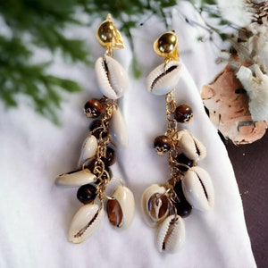 Clip on Handmade Cowrie Shell  Earrings
