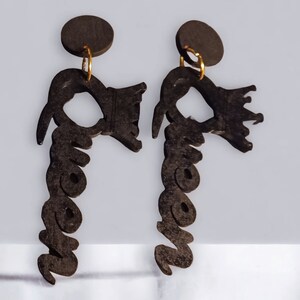 Handmade Queen Natural Wood  Clip On Dangle Earrings black