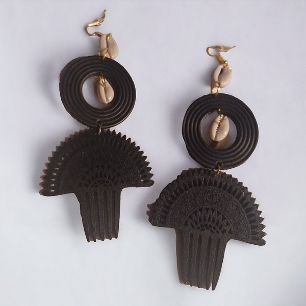 Handmade Minimalistic Afrocentric  Afro Pick Wooden Earrings black