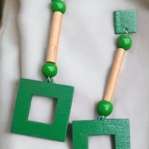 Abstract Handpainted Design Wood Earrings pierced ears