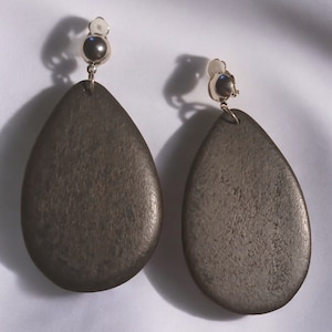 Minimalist Black Wood Clip On Earrings black