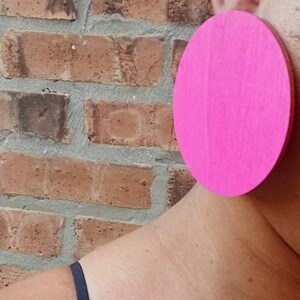 Extra Large 3 inch Minimalist Handmade Wooden Disc Clip on Earrings