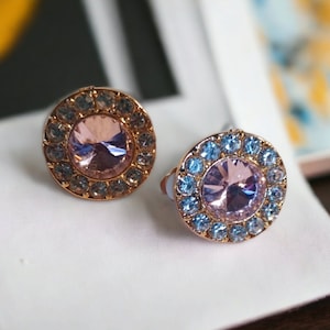 Chunky Rhinestone Stud Cluster Clip On Earrings