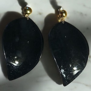 Extra Large Acrylic Leaf Clip On Dangle Earrings black color
