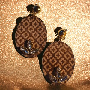 Wooden Boho Design Earrings Clip on Handmade