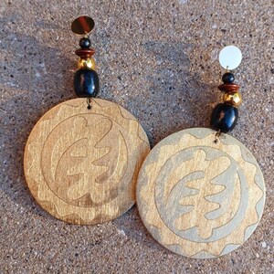 Handpainted Abstract Adinkra Symbol Wooden Earrings