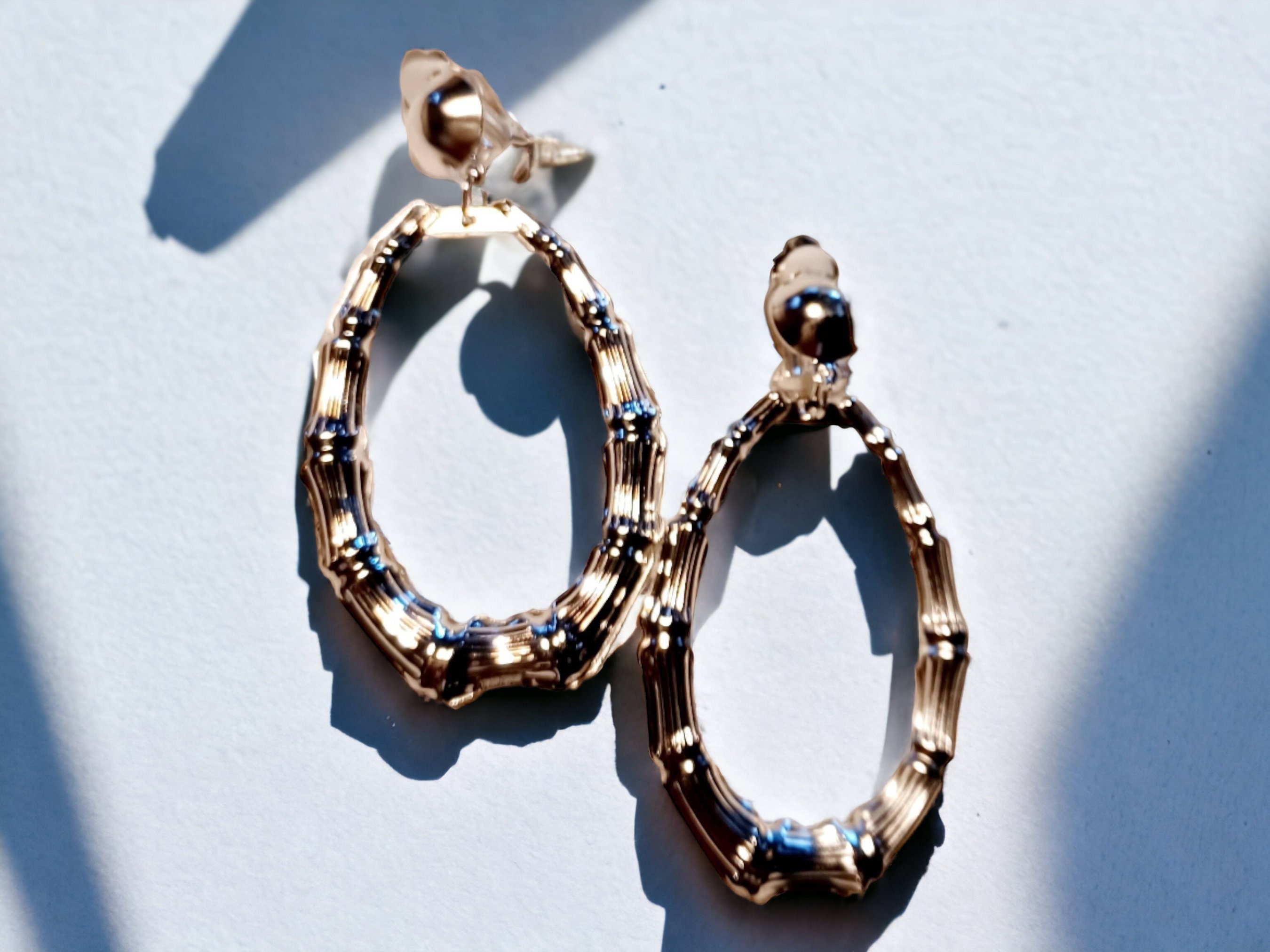 Silver Classic Clip On Medium sized Bamboo Hoop Earrings silver