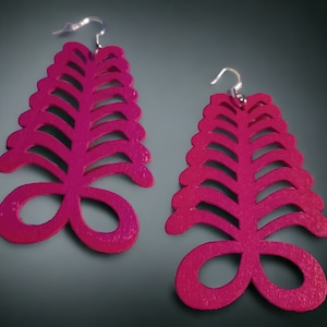 Natural Wood Adinkra Symbol Earrings pink