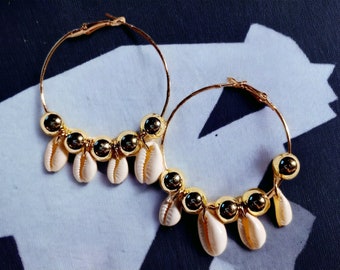 Handmade Cowrie Shell Hoop Earrings