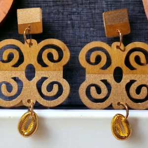 Handpainted Abstract Adinkra Symbol Wooden Earrings