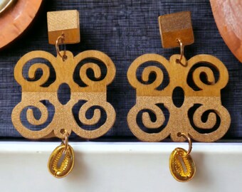 Handpainted Abstract Adinkra Symbol Wooden Earrings
