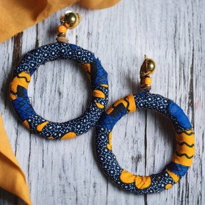Handmade Ankara Fabric Hoop Clip on Earrings